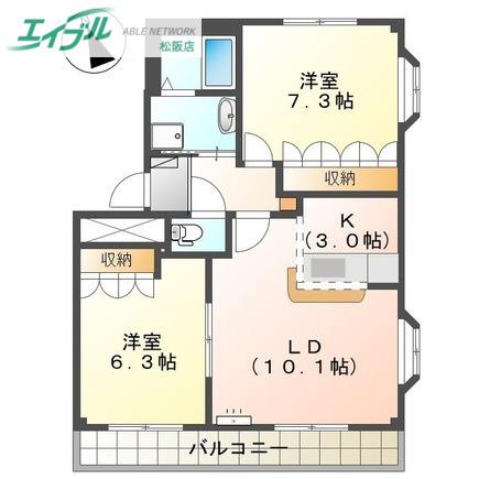 フラワーヒルズ天白B(2LDK/2階)の間取り写真