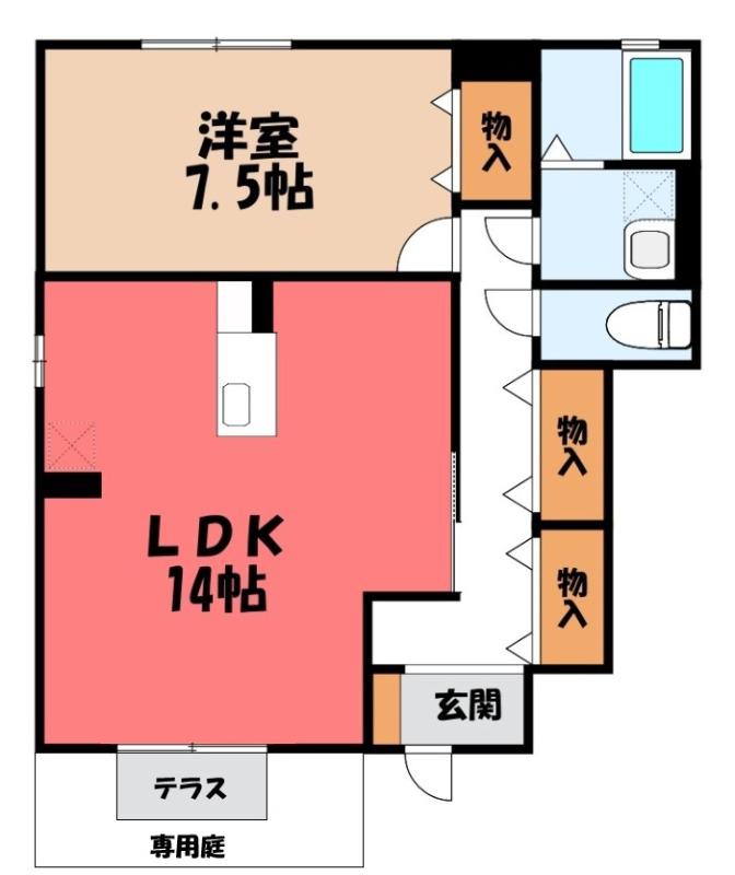 グリーントップC(1LDK/1階)の間取り写真