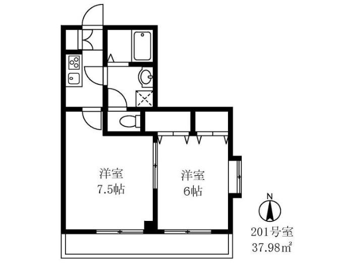 第6田嶋マンション(2K/2階)の間取り写真