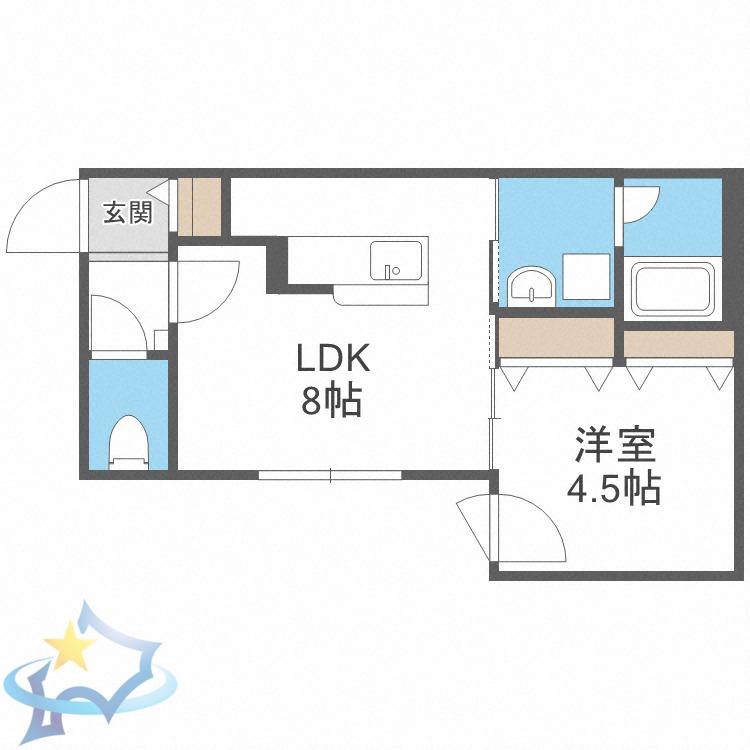 グランドサクセス北6条(1LDK/2階)の間取り写真