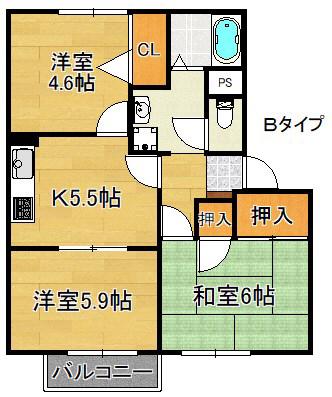 グランメール21 A・B・C・D・E棟(3K/2階)の間取り写真