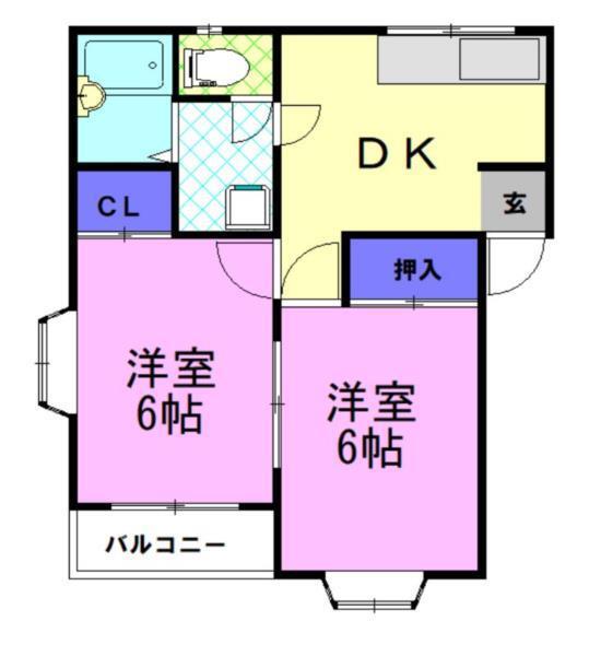 コーポハーモニーA棟(2DK/2階)の間取り写真