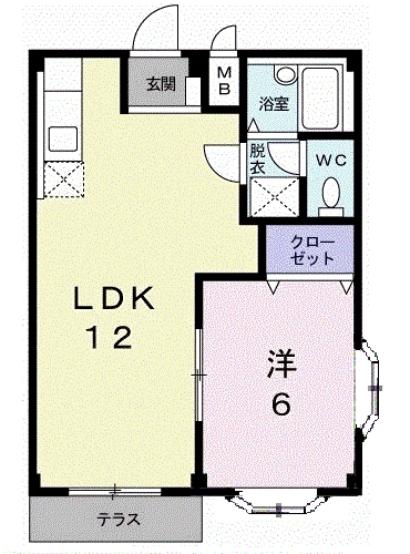 パステルハイツ21B棟(1LDK/1階)の間取り写真