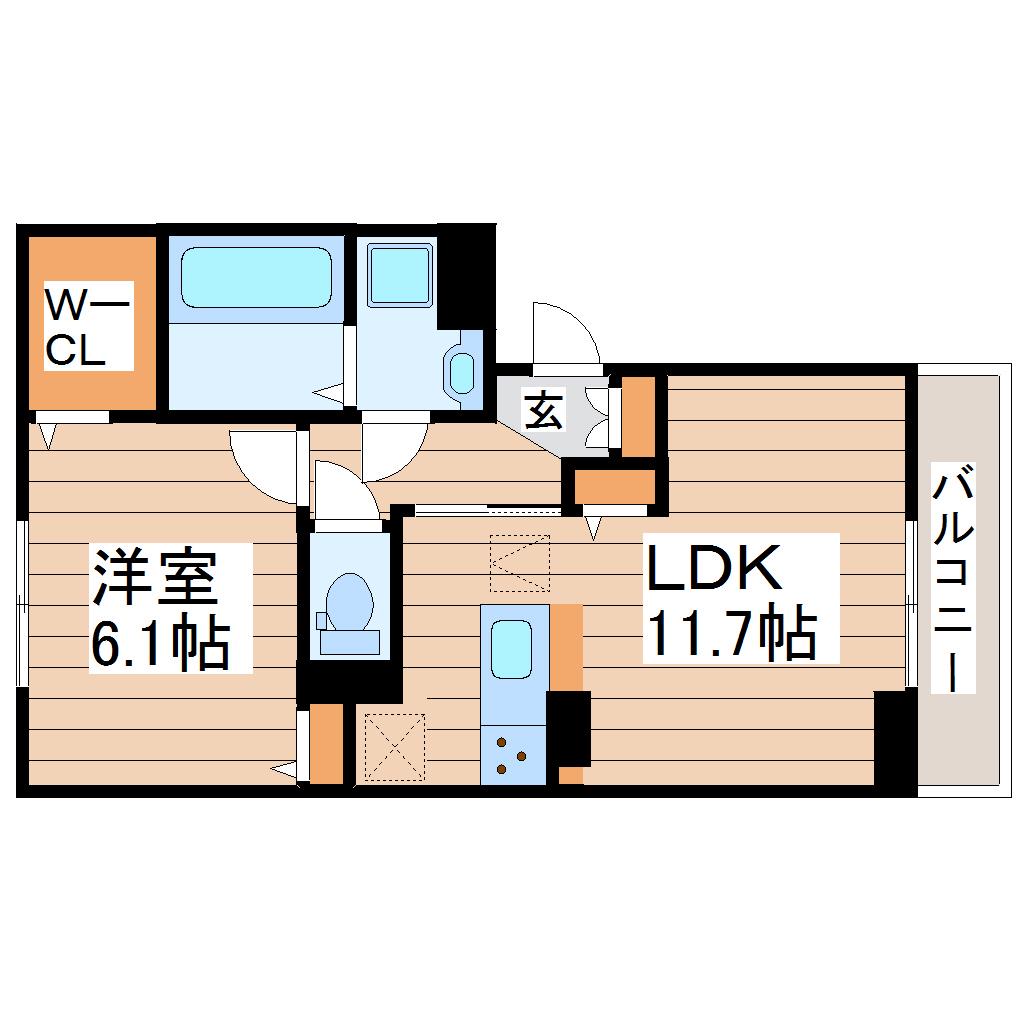 フルール・デ・シャン B(1LDK/3階)の間取り写真