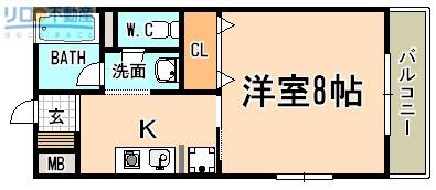 ルミエール売布(1K/2階)の間取り写真