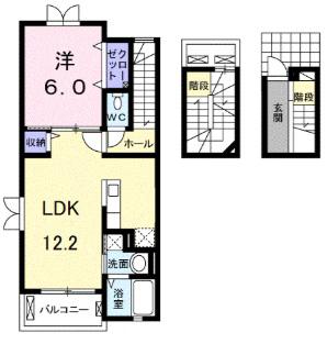 グランデージ城ノ内B(1LDK/3階)の間取り写真