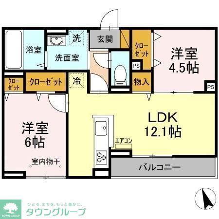 グランテージ海神H(2LDK/2階)の間取り写真