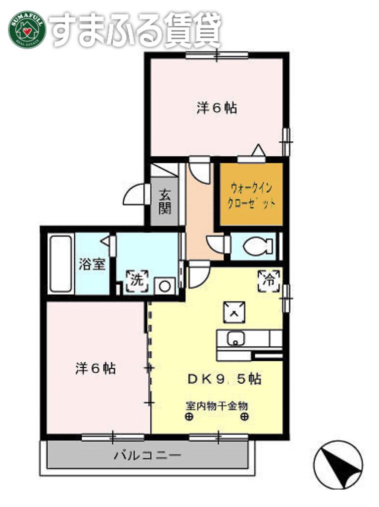 ウッド ストック(2DK/2階)の間取り写真