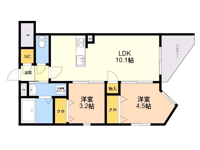 MODERN PALAZZO姪浜Ⅱ(2LDK/4階)の間取り写真