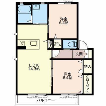 ツイン エトワール B(2LDK/2階)の間取り写真