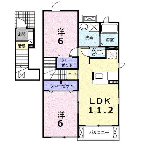 サムエルグレイスB(2LDK/2階)の間取り写真
