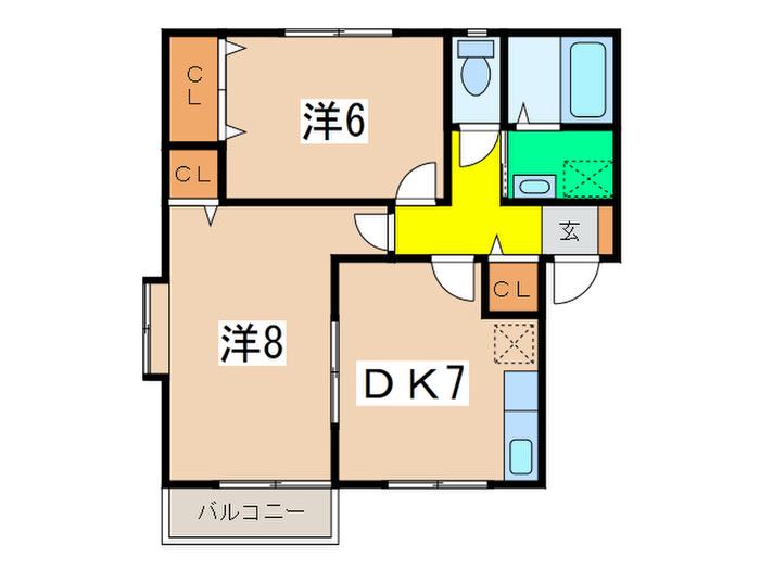 ラ・メイジュI(2DK/1階)の間取り写真