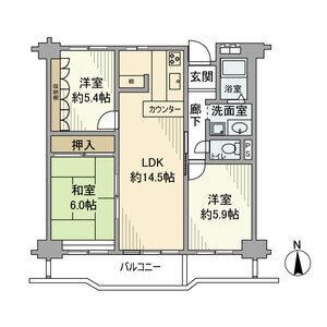 グリーンコーポ茶屋ヶ坂(3LDK/10階)の間取り写真