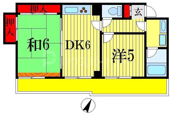 グリーン早稲田(2DK/10階)の間取り写真