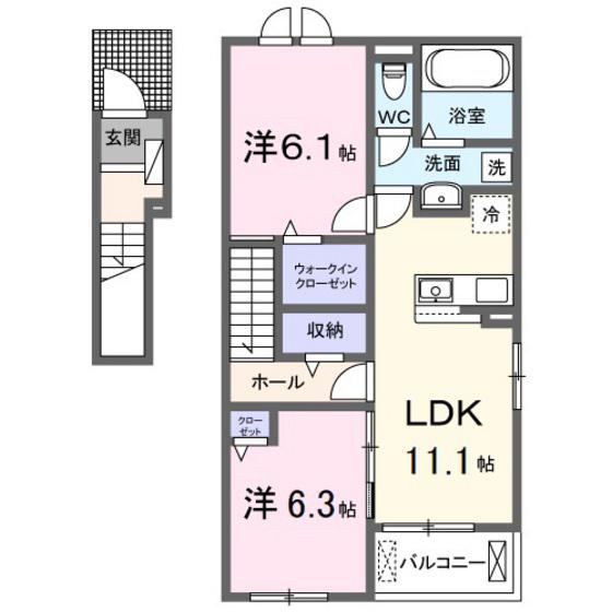 フェリスガーデン(2LDK/2階)の間取り写真