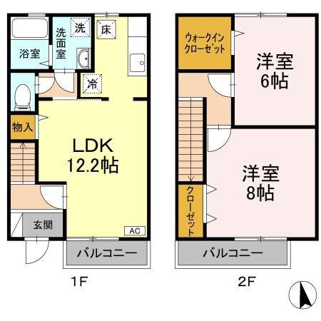 クレマンティーヌ B棟(2LDK/1階)の間取り写真