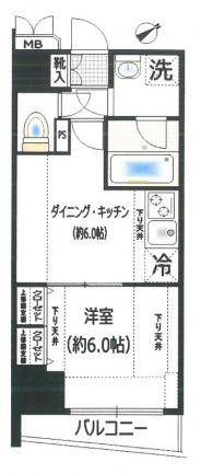 エステムプラザ市谷外濠公園(1DK/2階)の間取り写真