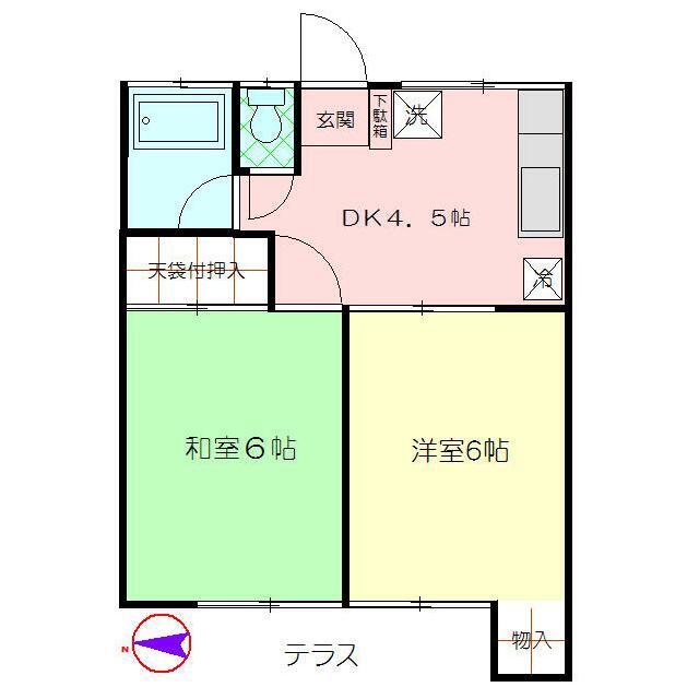 多摩コーポ(2DK/1階)の間取り写真
