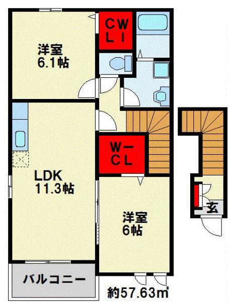 コンフォート八幡 II(2LDK/2階)の間取り写真