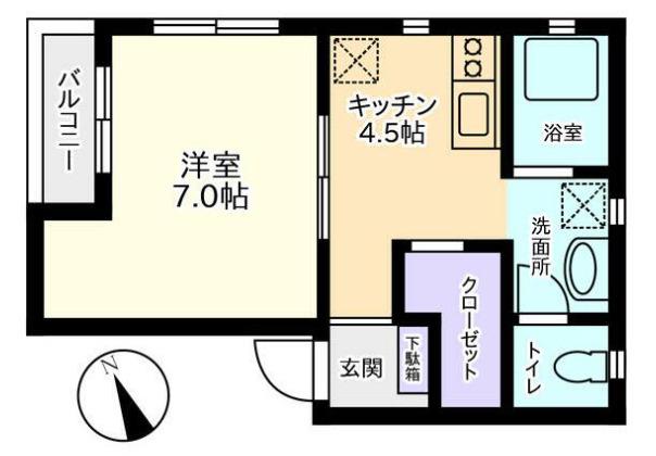 ヴィラ多摩川(1DK/2階)の間取り写真