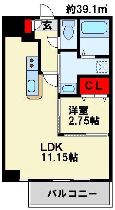 スタディ飛幡(1LDK/6階)の間取り写真