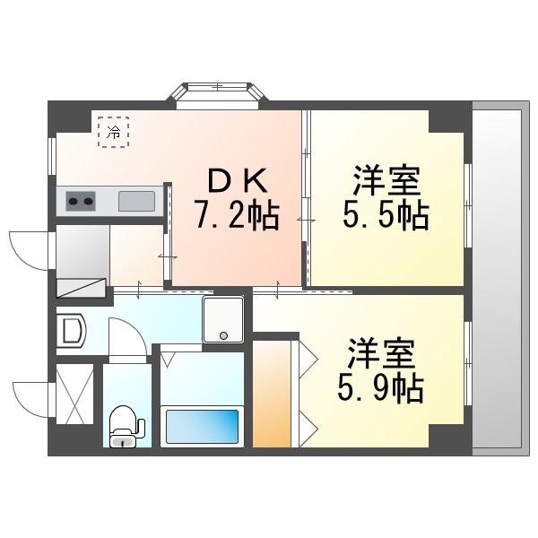 サンテラス(2DK/2階)の間取り写真