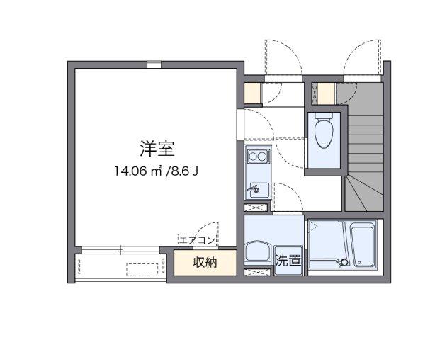 クレイノリヴェールの森(1K/1階)の間取り写真