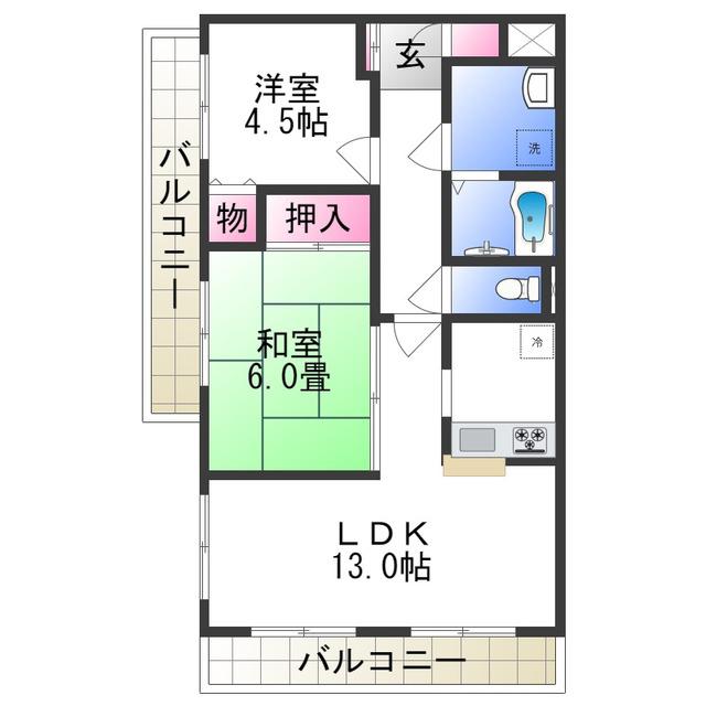 ぷりんすマンション(2LDK/9階)の間取り写真