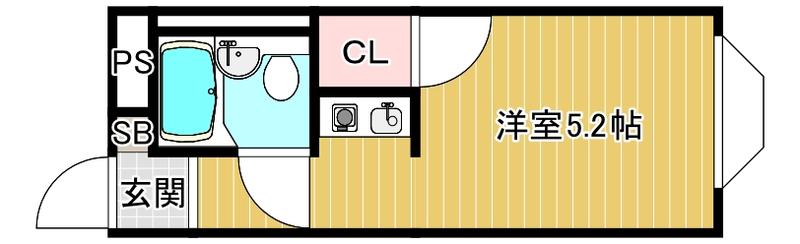 ＪＲ東海道本線 長岡京駅 徒歩2分 4階建 築43年(ワンルーム/4階)の間取り写真