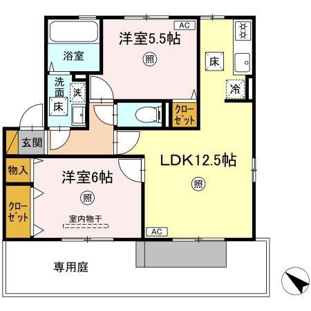 リュミエール(2LDK/1階)の間取り写真