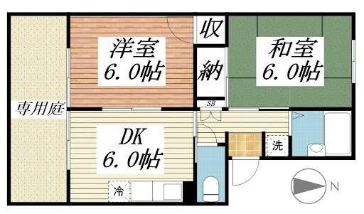 プレジール直川(2DK/1階)の間取り写真