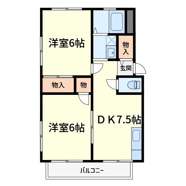 ウインディア(2DK/2階)の間取り写真