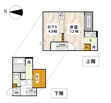 ADC倉敷YUNO(1K/2階)の間取り写真