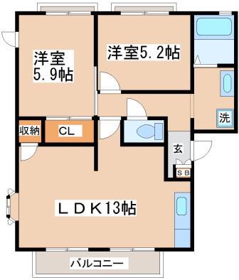 ハイツウッドル(2LDK/1階)の間取り写真