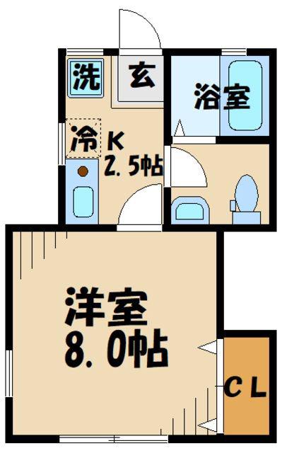 ドーム多摩D(1K/2階)の間取り写真