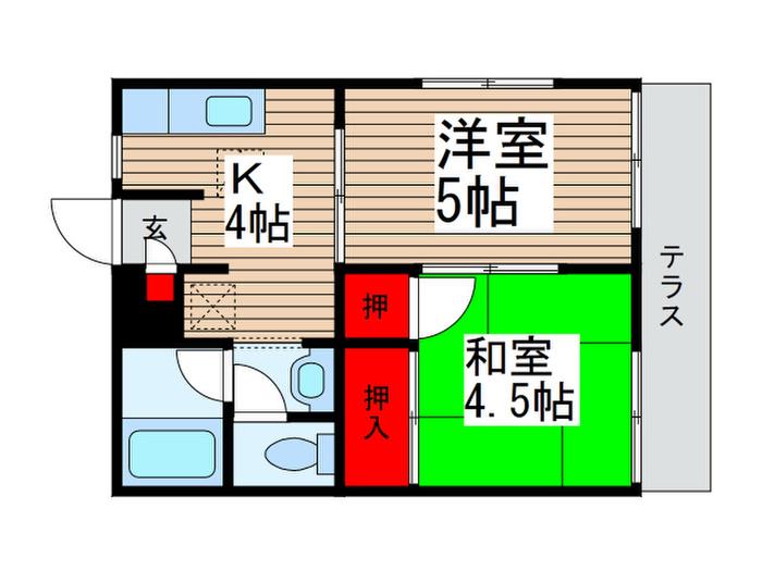 つくばエクスプレス 流山おおたかの森駅 徒歩24分 2階建 築36年(2K/1階)の間取り写真