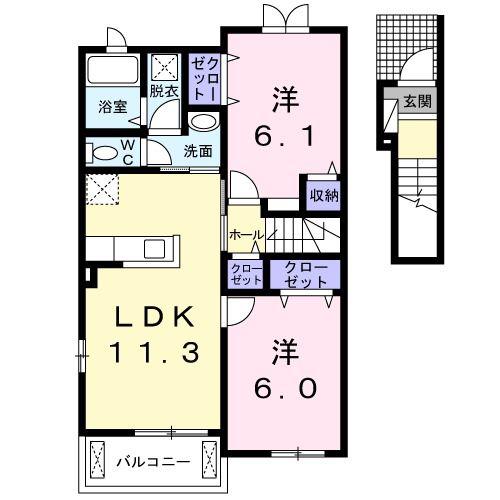 ソレイユ(2LDK/2階)の間取り写真