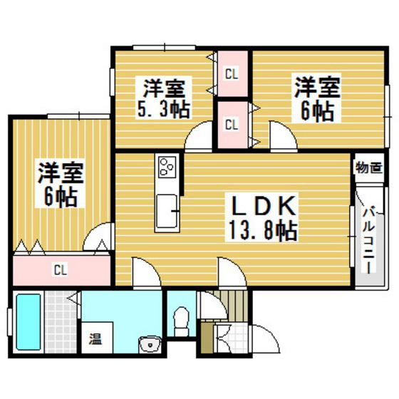 センタービレッヂ(3LDK/2階)の間取り写真