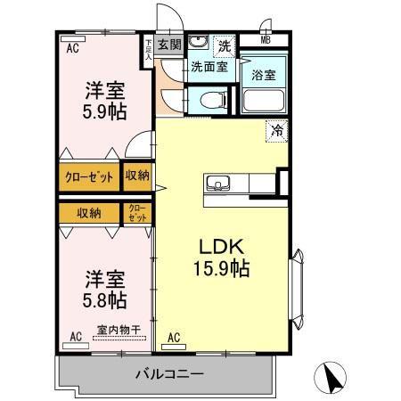 アールブランE(2LDK/2階)の間取り写真