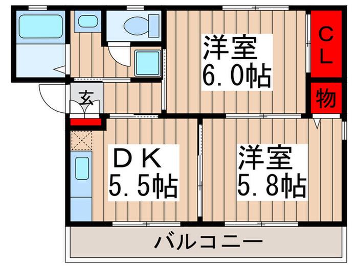 ペアーブラッサムO(2DK/1階)の間取り写真