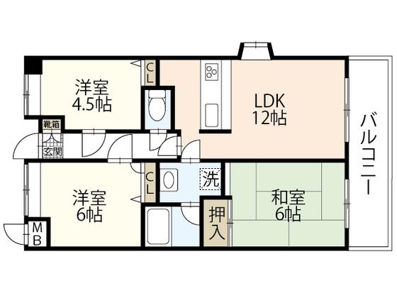 SS八木ハイツ(3LDK/3階)の間取り写真