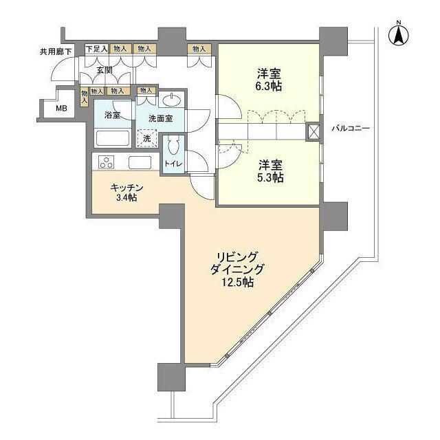 豊洲シエルタワー(2LDK/12階)の間取り写真