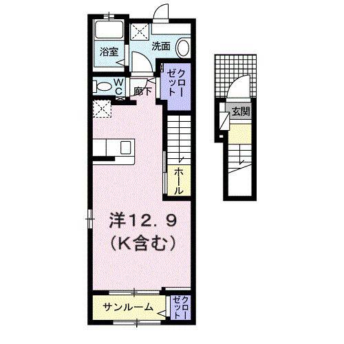 パルプラザB棟(ワンルーム/2階)の間取り写真