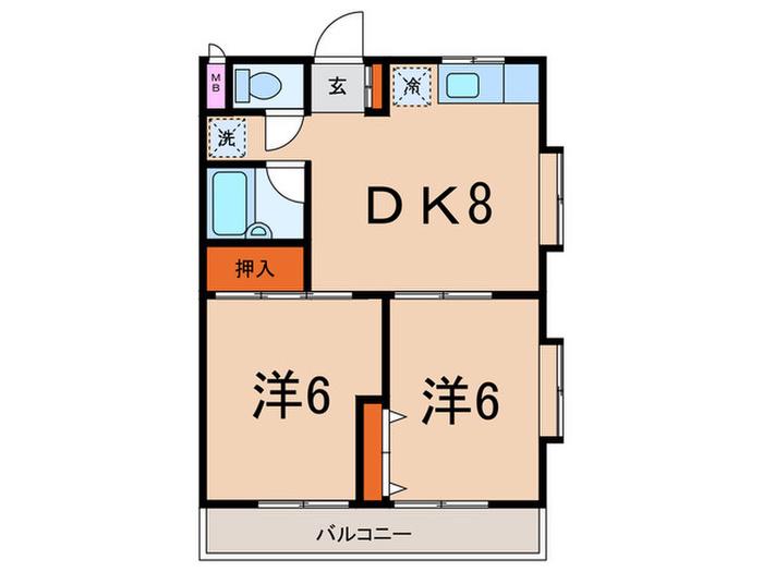 NDハイム5(2DK/2階)の間取り写真
