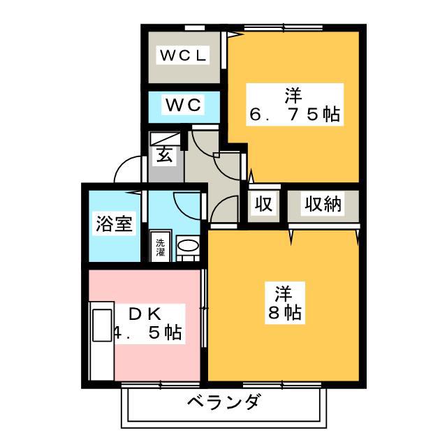 クレール南浅間B棟(2DK/1階)の間取り写真