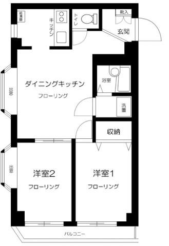 ロングアイランドガーデン(2DK/3階)の間取り写真