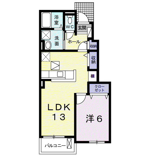 横芝光町宮川 1LDK(1LDK/1階)の間取り写真