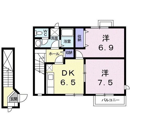 コンフォールK(2DK/2階)の間取り写真