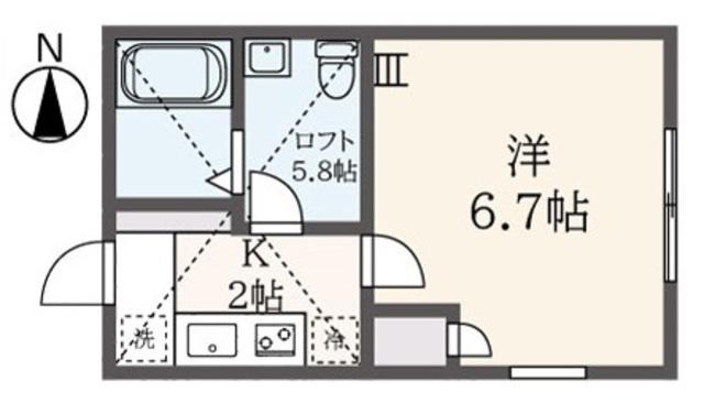 アザーレ・パッシオ百合ヶ丘(1K/2階)の間取り写真
