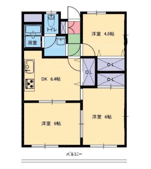 SKハイツ芝新町(3DK/4階)の間取り写真